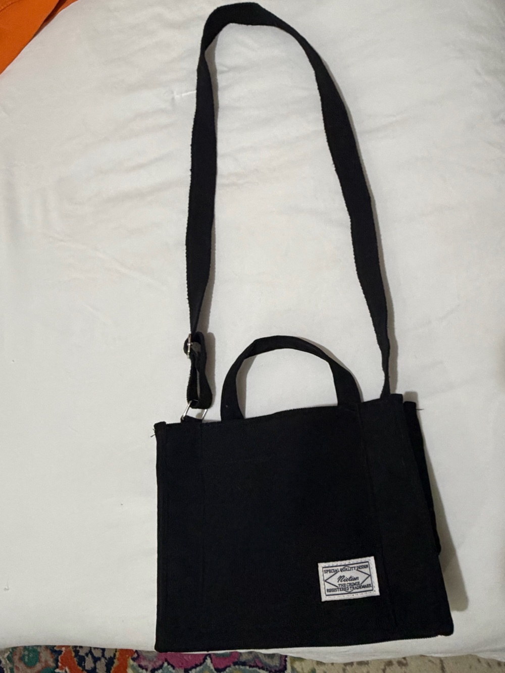 Black Canvas Crossbody Tote Bag - Men